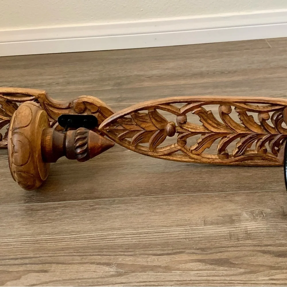 Vintage Pair Of Hand carved Wooden Ornate Wall Candle Holders